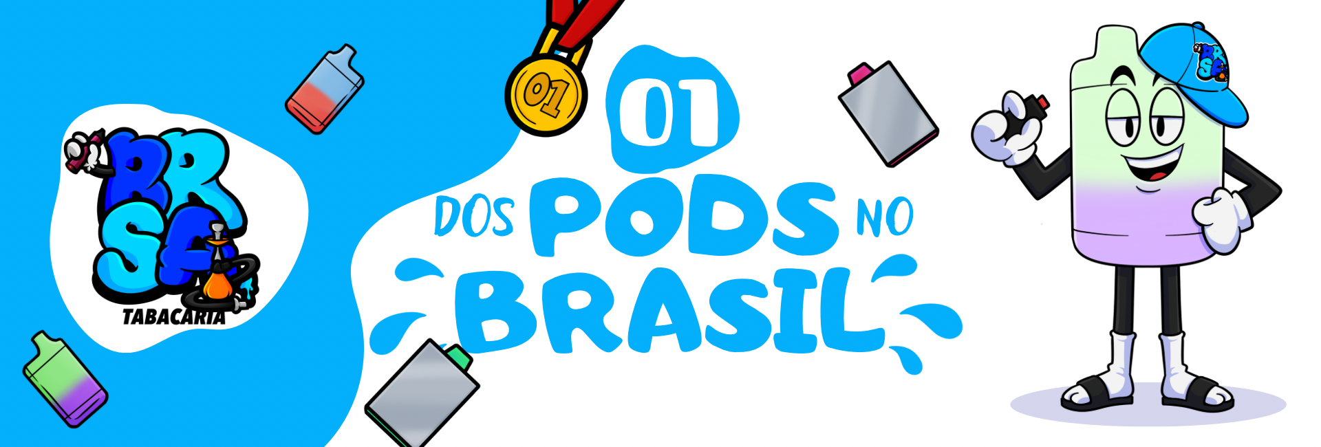 Mascote da BRSA, um pod ilustrado usando boné azul